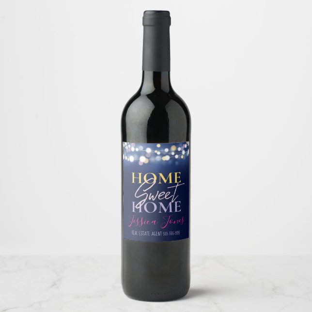 Real estate agent home sweet home gift wine label (Front)