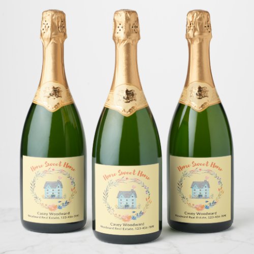 Real Estate Agent Home Sweet Home Housewarming  Sparkling Wine Label