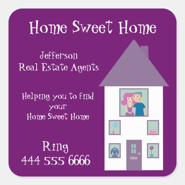 Real Estate Agent Home Sweet Home Square Sticker (Front)