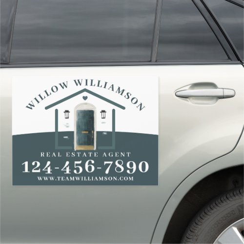 Real Estate Agent House  Green Watercolor Door Car Magnet