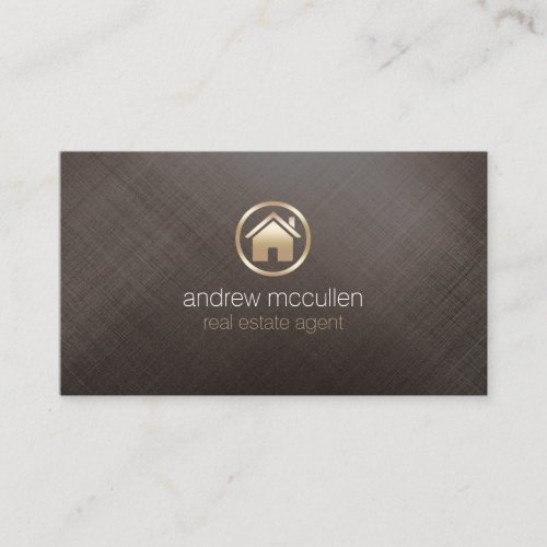 Real Estate Agent House Icon Brushed Gold Metal Business Card