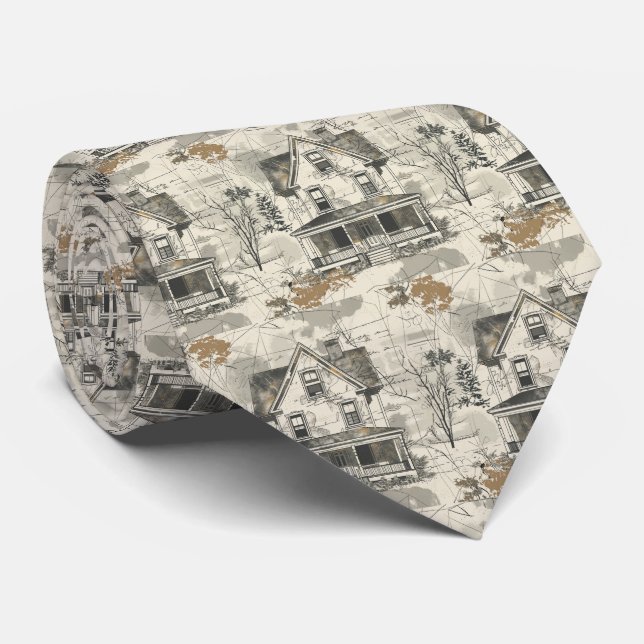 Real Estate Agent House Monogrammed Neck Tie (Rolled)