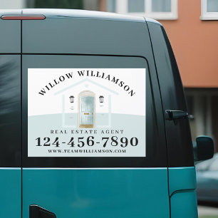 Real Estate Agent House & Pink Watercolor Door Car Car Magnet
