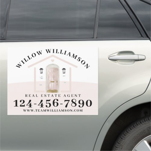 Real Estate Agent House  Pink Watercolor Door Car Magnet