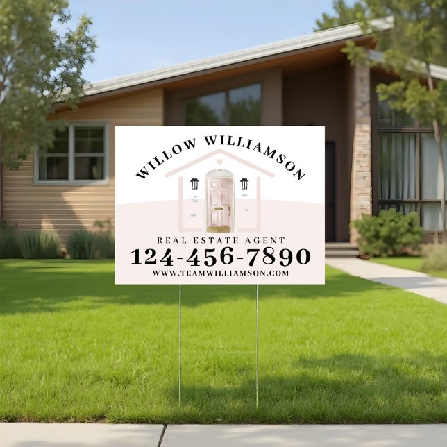 Real Estate Agent House & Pink Watercolor Door Sign (Real Estate Agent House & Pink Watercolor Door Sign)