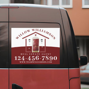 Real Estate Agent House & Red Watercolor Door Car Magnet