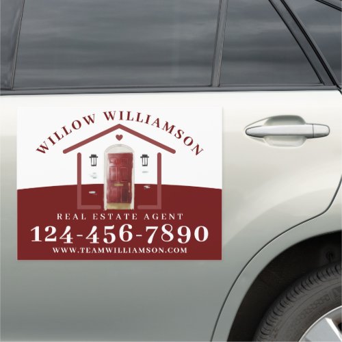 Real Estate Agent House  Red Watercolor Door Car Magnet