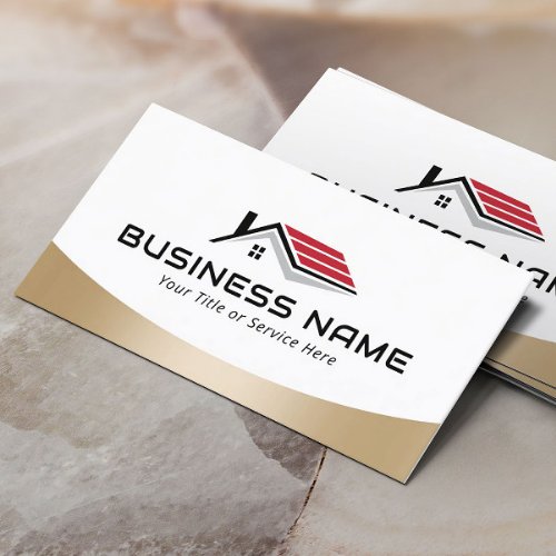 Real Estate Agent House Roof Logo Modern Gold Business Card
