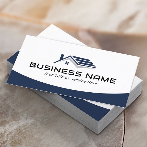 Real Estate Agent House Roof Logo Modern Navy Blue Business Card