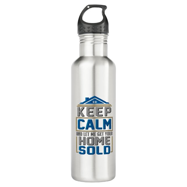 Real Estate Agent Keep Calm Gag Stainless Steel Water Bottle (Front)
