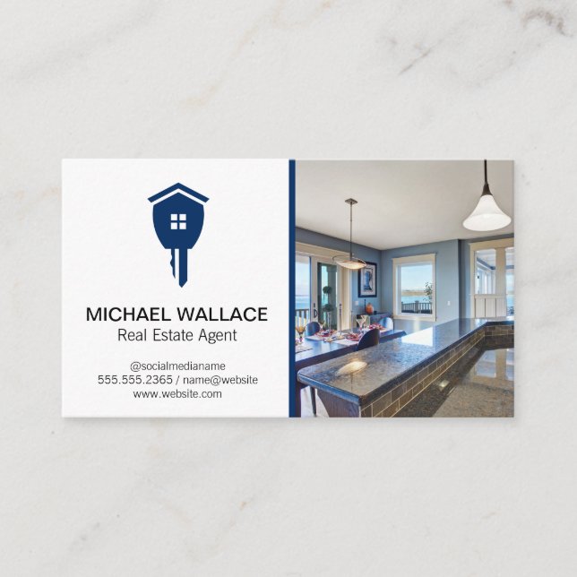 Real Estate Agent Key | Modern Kitchen  Business Card (Front)
