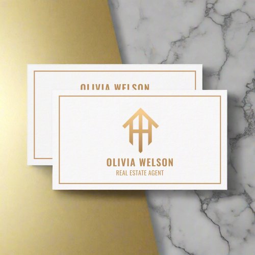 Real Estate Agent l Professional Chic Gold  White Business Card