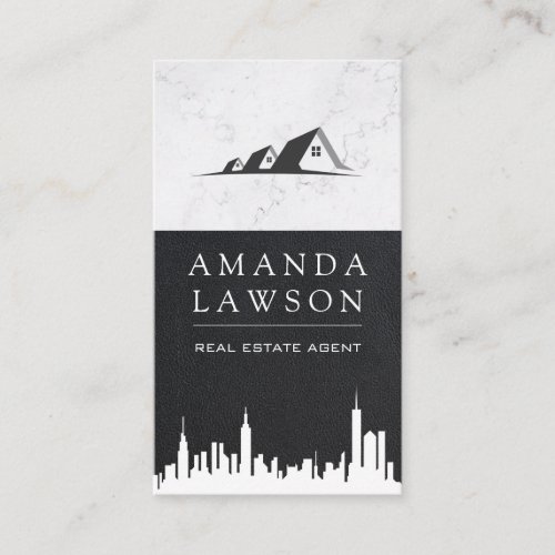 Real Estate Agent  Leather  Marble Business Card