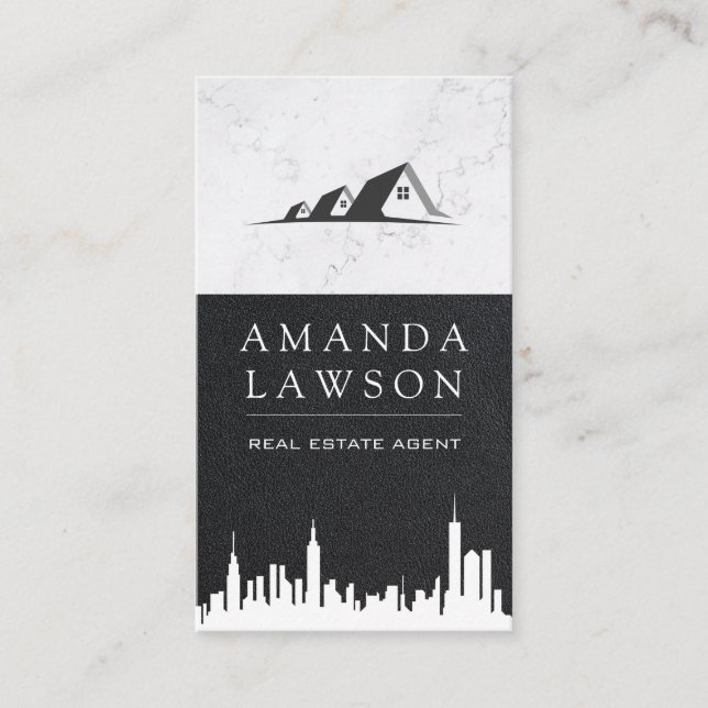 Real Estate Agent | Leather | Marble Business Card (Front)