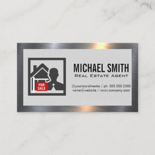Real Estate Agent Logo Metal Border Business Card