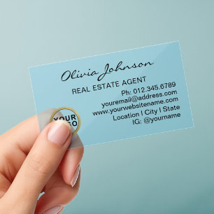 Real Estate Agent Logo Modern Blue Transparent Clear Business Cards