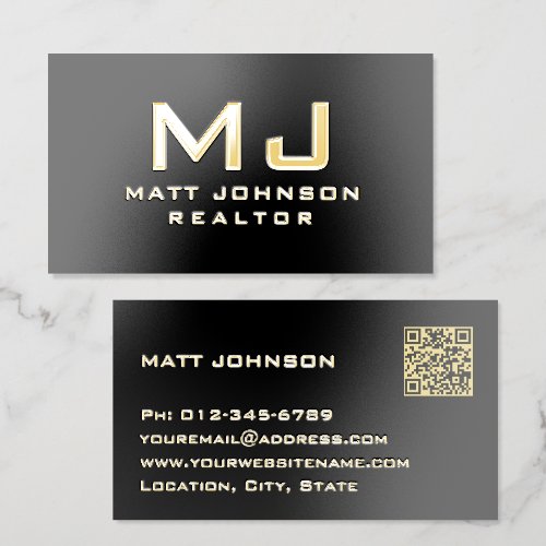 Real Estate Agent Luxury Gold Foil Black Business Cards