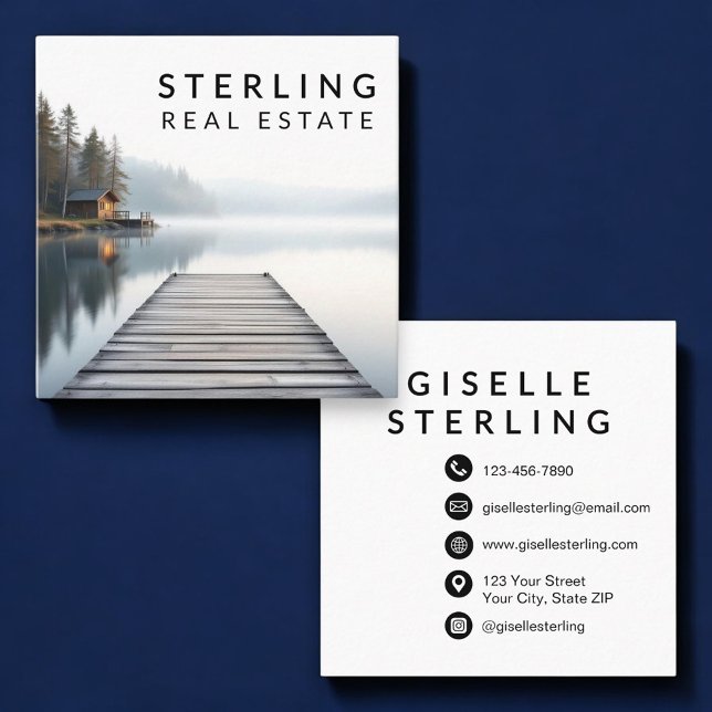 Real Estate Agent Luxury Tranquil Lakefront  Square Business Card (Creator Uploaded)