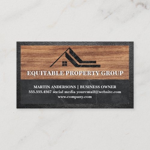 Real Estate Agent Marble Logo  Wood Leather Business Card