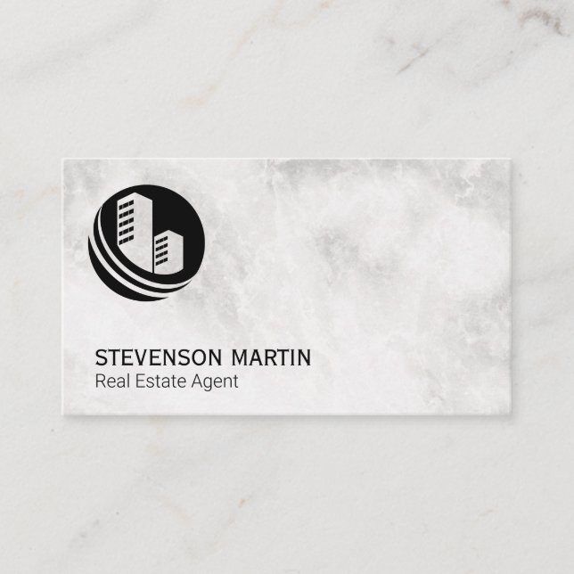 Real Estate Agent | Marble | Property Icon Business Card (Front)