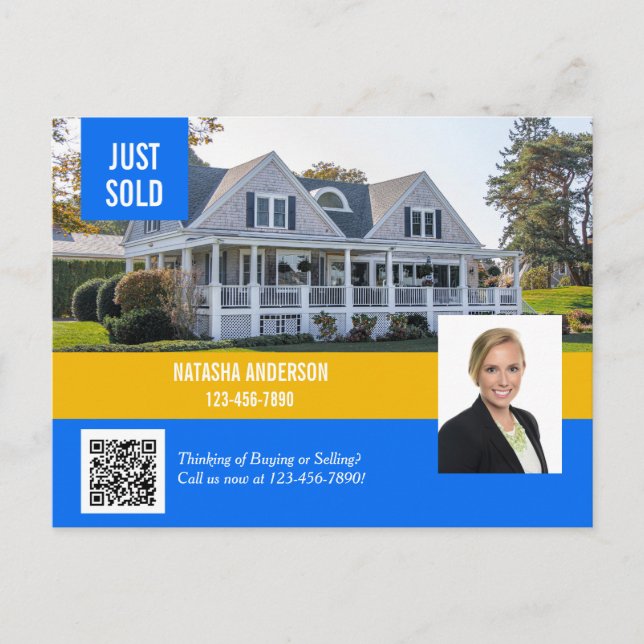 Real Estate Agent Marketing Just Sold QR Code Postcard (Front)