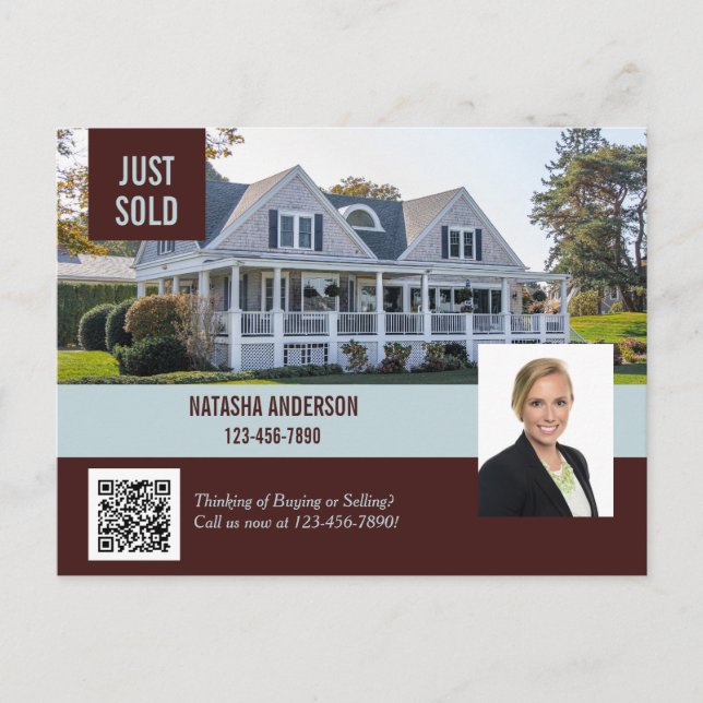 Real Estate Agent Marketing Just Sold QR Code Postcard (Front)