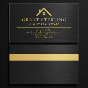 Real Estate Agent Metallic Black Gold Business Card