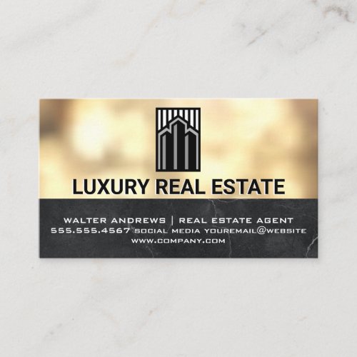 Real Estate Agent  Metallic Gold Boke Business Card