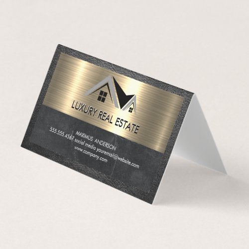 Real Estate Agent  Metallic Gold Leather Business Card