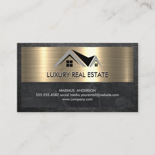 Real Estate Agent  Metallic Gold Leather Business Card