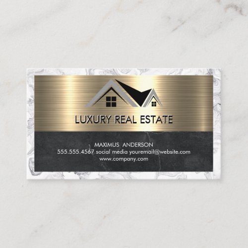 Real Estate Agent  Metallic Gold Marble Business  Business Card