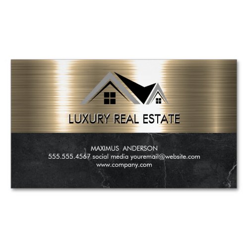 Real Estate Agent  Metallic Gold Marble Business  Business Card Magnet