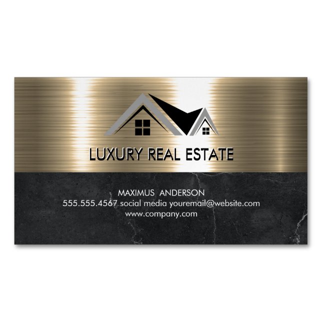 Real Estate Agent | Metallic Gold Marble Business  Card Magnet (Front)
