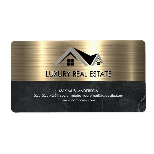 Real Estate Agent | Metallic Gold Marble Business  Label (Front)