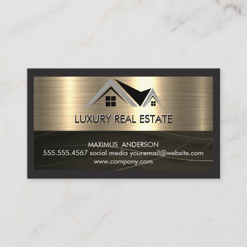 Real Estate Agent  Metallic Gold Metal Business Card