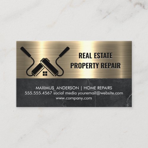 Real Estate Agent  Metallic Gold  Paint Rollers Business Card