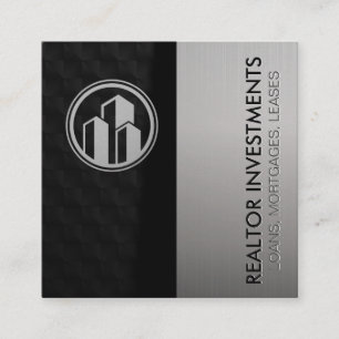 Real Estate Agent Metallic Sleek Black Square Business Card