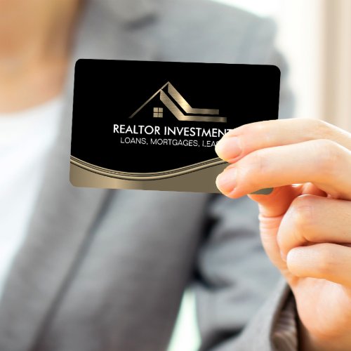 Real Estate Agent  Metallic Wave Business Card