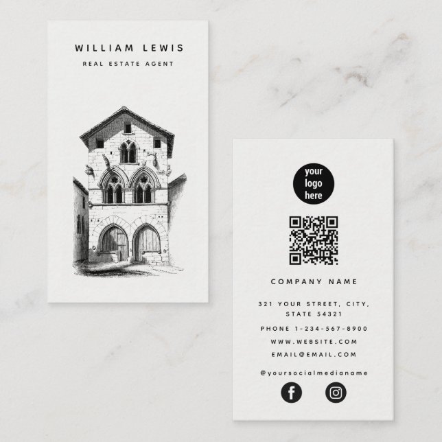 Real Estate Agent  Minimalist QR Code Social Media Business Card (Front/Back)