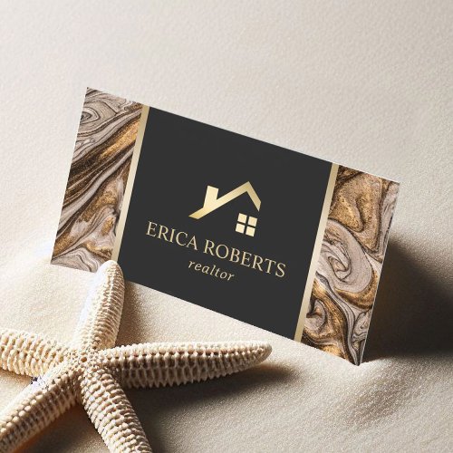 Real Estate Agent Modern Copper  Gold Marble Business Card