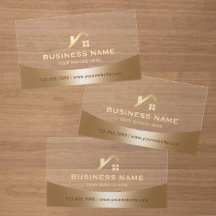 Real Estate Agent Modern Gold House Logo Realtor Clear Business Cards