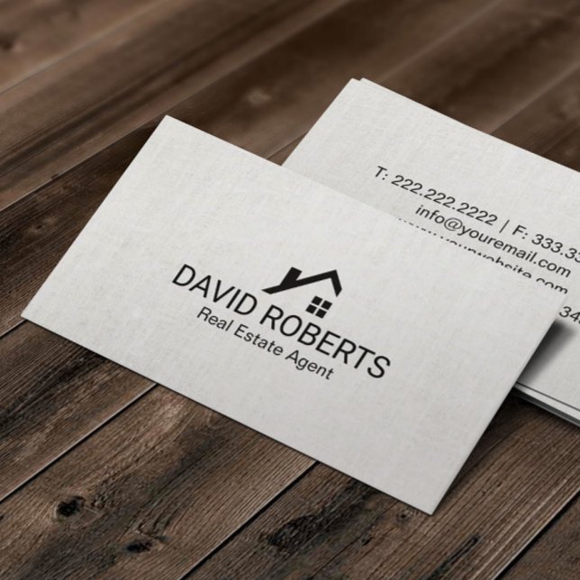 Real Estate Agent Modern Home Logo Classy Linen Business Card (Creator Uploaded)