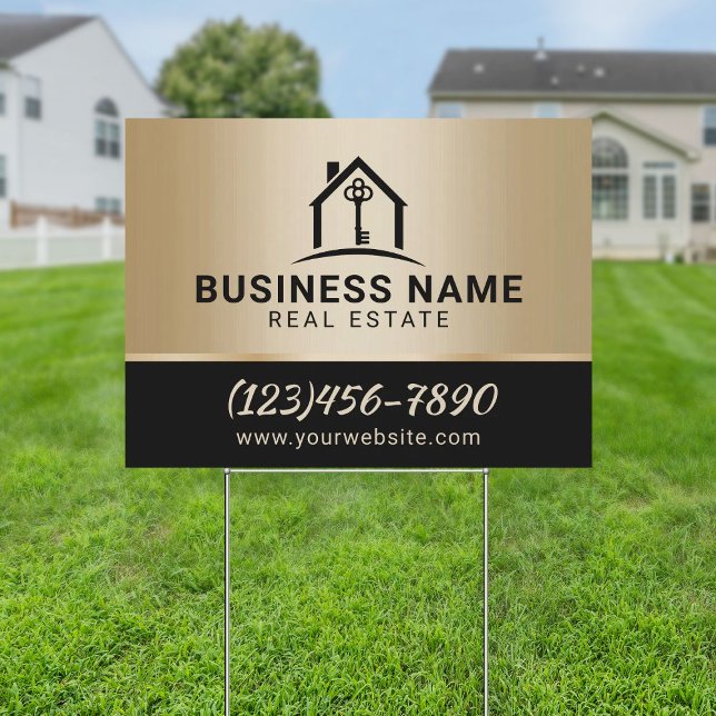 Real Estate Agent Modern House Logo Black & Gold Sign (Creator Uploaded)