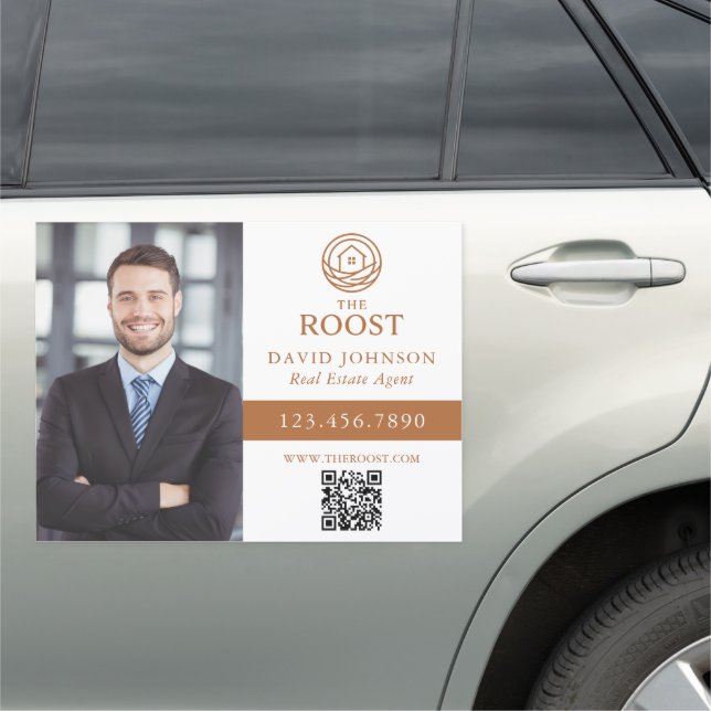 Real Estate Agent Modern Photo QR Code Logo Car Magnet (In Situ)