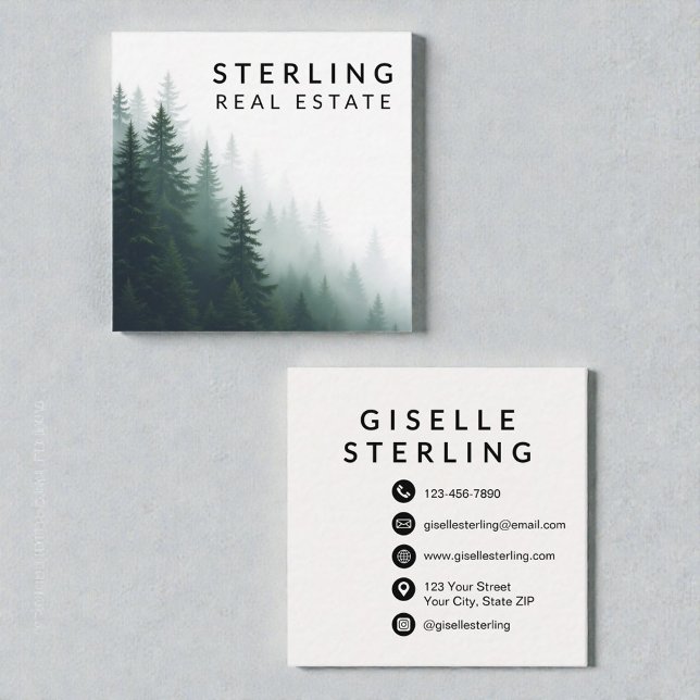 Real Estate Agent Mountain View Neutral Square Business Card (Creator Uploaded)