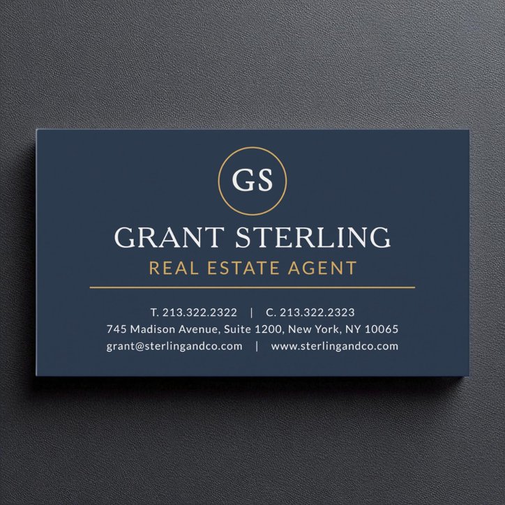 Real Estate Agent Navy Blue Gold Luxury Business Card
