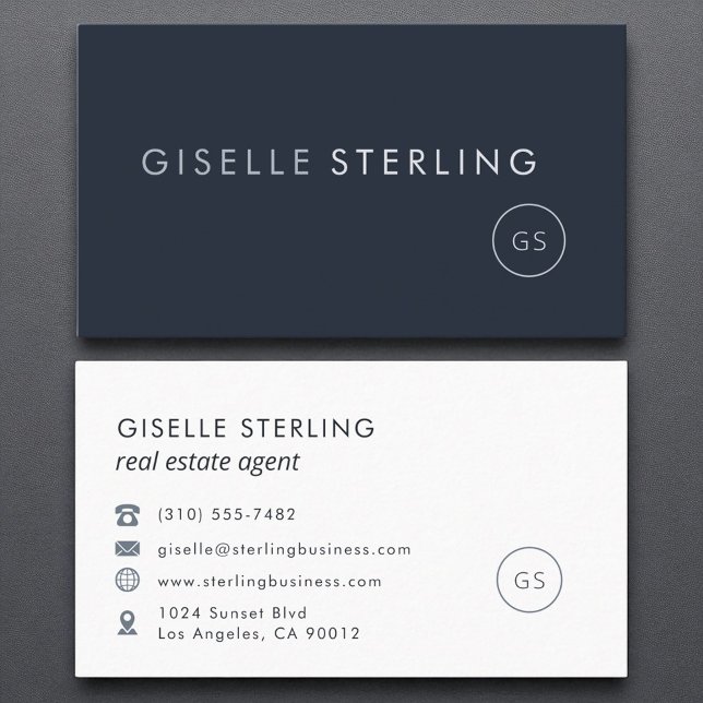 Real Estate Agent Navy Blue Modern Luxury Business Card (Creator Uploaded)