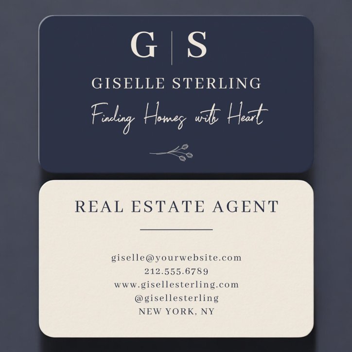 Real Estate Agent Navy Blue Monogram Business Card