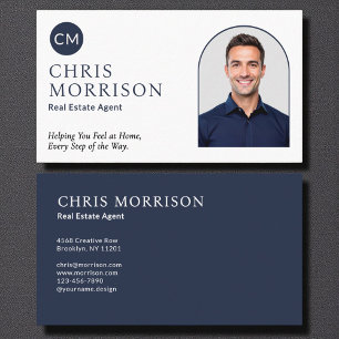 Real Estate Agent Navy Blue Professional Photo Business Card