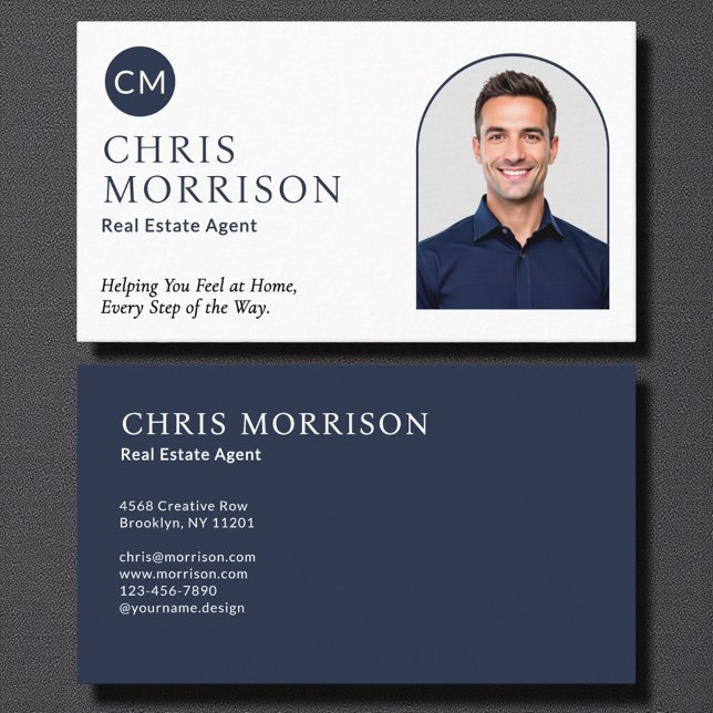 Real Estate Agent Navy Blue Professional Photo  Business Card (Creator Uploaded)